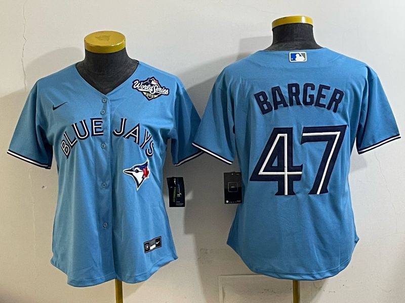 Women 2025 Nike Toronto Blue Jays #47 Barger Light Blue Game MLB Jersey 03->women mlb jersey->Women Jersey